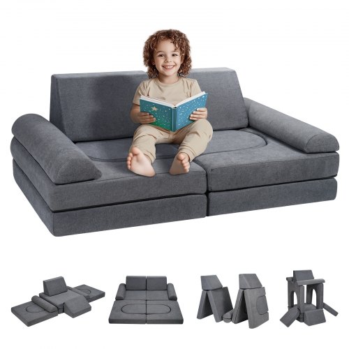 

VEVOR Modular Kids Play Couch 10Pcs DIY Creative Toddler Sectional Sofa Grey