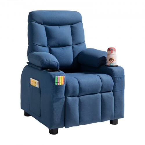 VEVOR Kids Recliner Chair, Toddler Lounger with Cup Holders & Pockets, 107° to 126° Adjustable Back, Breathable Polyester Upholstery Reclining Sofa wi