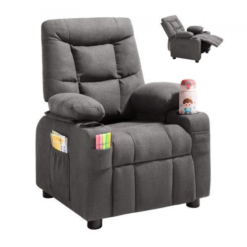 

VEVOR Kids Reclining Chair Toddler Recliner with Cup Holders and Pockets (Grey)