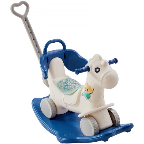 

VEVOR 4 in 1 Rocking Horse for Toddlers 1-3 Years, Baby Rocking Horse with Detachable Balance Board, Push Handle and 4 Smooth Wheels, Support up to HDPE 80 lbs Kids Ride on Toy with Sound, Blue