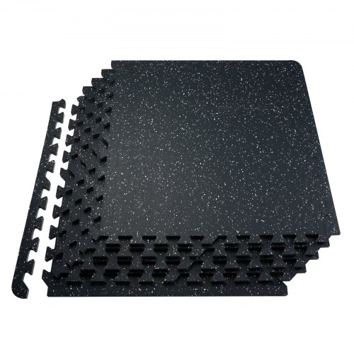 

VEVOR 0.56" Thick Gym Floor Mats 25 Tiles Rubber Top with EVA Foam Black & White