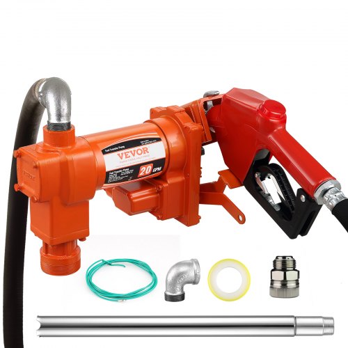 VEVOR Fuel Transfer Pump, 12V DC 20 GPM 1/4 HP, Gasoline Extractor Pump with Automatic Nozzle, Discharge Hose & Suction Pipe for Gasoline, Diesel, Ker