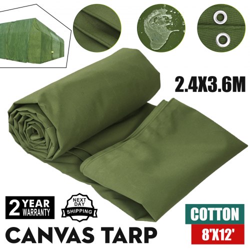 8' x 12' Canvas Tarp 2.4X3.6M Green Cotton Tarpaulin 8X12 FT Construction Lumber