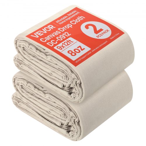 VEVOR Canvas Drop Cloth, 9x12 ft Pack of 2, Painters Drop Cloth for Painting, 8oz All Purpose Canvas Tarp for Furniture & Floor Protection, Cotton Fabric Paint Tarp for Curtains, Washable & Reusable FBFCB912FT2JP3993001V0