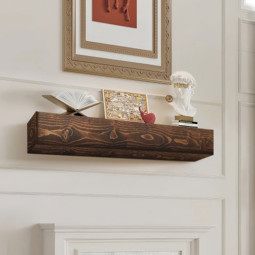 

VEVOR Fireplace Mantel Wood Shelf Floating Rustic Fireplace Mantel 84" Brown