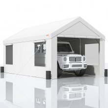 VEVOR Carport, Heavy Duty 10x20ft Car Canopy, Outdoor Garage Shelter with Removable Sidewalls, Roll-up Ventilated Windows & Doors, UV Resistant Waterproof All-Season Tarp for Car, Truck, Boat, White