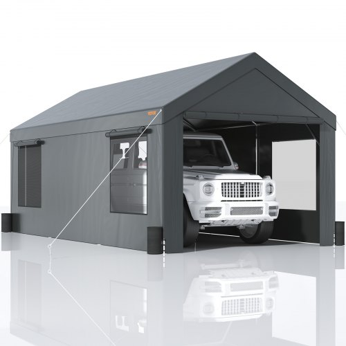 VEVOR Carport, Heavy Duty 12x20ft Car Canopy, Outdoor Garage Shlter with Removable Sidewalls, Roll-up Ventilated Windows & Door, UV Resistant Waterproof All-Season Tarp for Car, Truck, Boat, Darkgray