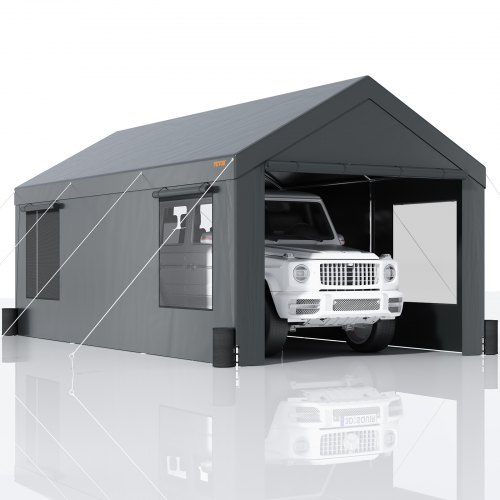 VEVOR Carport, Extra Large 12 x 20 ft Car Canopy with Roll-up Ventilated Windows, Portable Garage with Removable Sidewalls, Waterproof UV Resistant All-Season Tarp for SUV, Truck, Boat