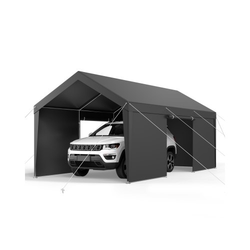 

VEVOR Carport, 10 x 20 FT Outdoor Car Canopy, Potable Carport with Removable Sidewalls & Door, Heavy Duty Car Shelter, UV-Resistant & Water-Resistant, All-Season Protection for Automobile Boat Grey