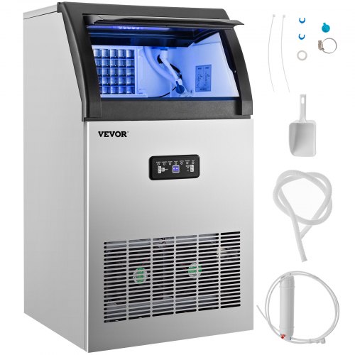 VEVOR 110V Commercial Ice Maker 120LBS/24H, 510W Stainless Steel Ice Machine with 29LBS Storage Capacity, 50 Ice Cubes Ready in 11-15Mins