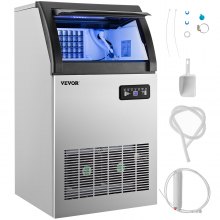 VEVOR 110V Commercial Ice Maker 155LBS/24H, 530W Ice Machine with 29LBS Storage Capacity, 72 Ice Cubes Ready in 11-15Mins, Stainless Steel Construction, Includes Water Filter and Connection Hose