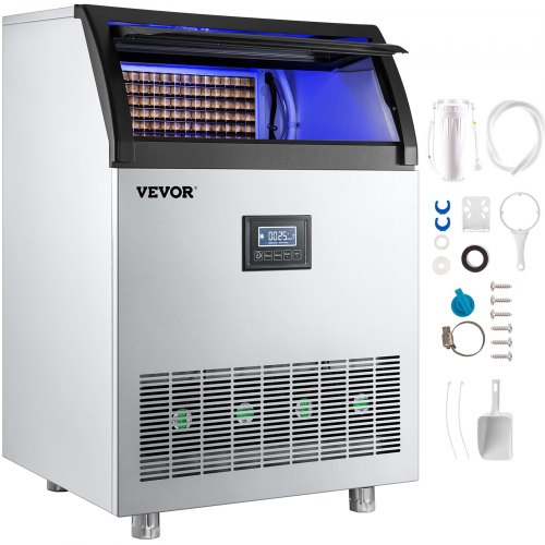 VEVOR 110V Commercial Ice Maker 200LBS/24H, 710W Stainless Steel Ice Machine with 55LBS Storage Capacity, 90 Ice Cubes Ready in 11-15Mins