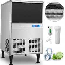 VEVOR Commercial Ice Maker 125LBS/24H with 66LBS Bin, Full Stainless Steel Construction, Clear Cube, Air-Cooled, Auto Clean, Professional Undercounter Ice Machine for Home Bar Restaurants 110V