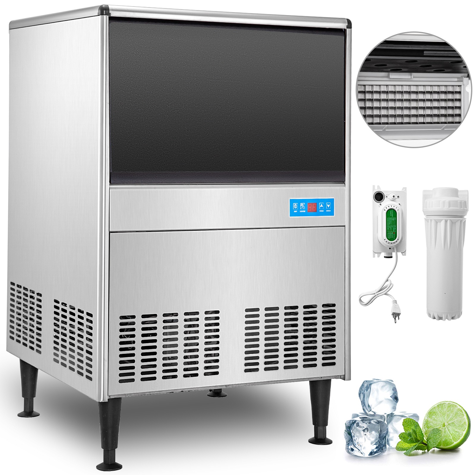 VEVOR 110V Commercial Ice Maker 220LBS/24H with 99LBS Bin, ETL Approved, Heavy Duty Stainless Steel Construction,Include Water Filter and Drain Pump от Vevor Many GEOs