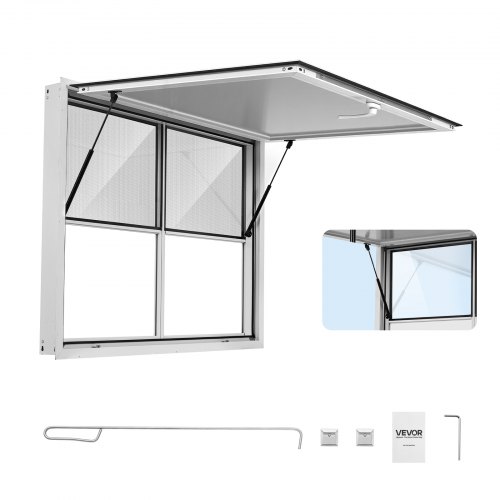 

VEVOR Concession Window 48x36 in Aluminum Alloy Service Window, for Food Truck, Up to 85 Degrees Stand Serving with 2 Fixed & 2 Sliding Windows, Awning Door and Drag Hook, Rainwater Resistant