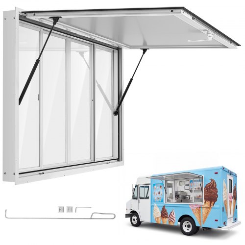

VEVOR Concession Window 60x36 in Aluminum Alloy Service Window, for Food Truck, Up to 85 Degrees Stand Serving with 4 Sliding Acrylic Windows, Awning Door and Drag Hook, Rainwater Resistant