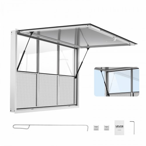 

VEVOR Concession Window 64x40 in Aluminum Alloy Service Window, for Food Truck, Up to 85 Degrees Stand Serving with 3 Fixed & 3 Sliding Windows, Awning Door and Drag Hook, Rainwater Resistant