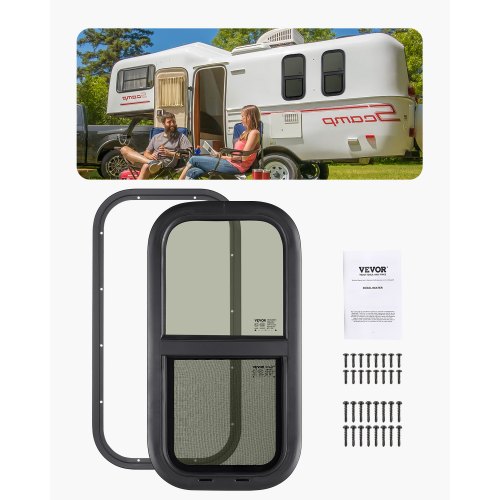 

Vertical RV Window 12" W x 24" H Tinted Sliding RV Window & Net Screen Trim Ring