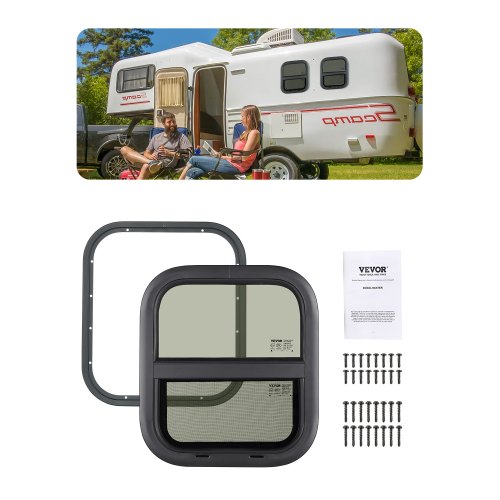 

Vertical RV Window 14" W x 16" H Tinted Sliding RV Window & Net Screen Trim Ring