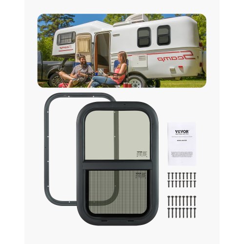 

Vertical RV Window 14" W x 22" H Tinted Sliding RV Window & Net Screen Trim Ring