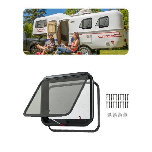 

Exit RV Window 30" W x 20" H Emergency Push Out Window W/ Screen & Ring Cargo