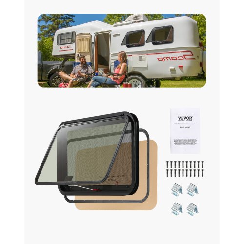 

Exit RV Window 36" W x 22" H Emergency Push Out Window W/ Screen & Ring