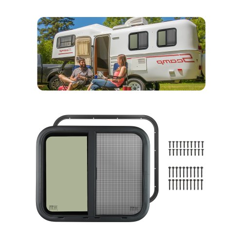 

Horizontal RV Window 24"W x 20"H Tinted Sliding RV Window & Net Screen Trim Ring