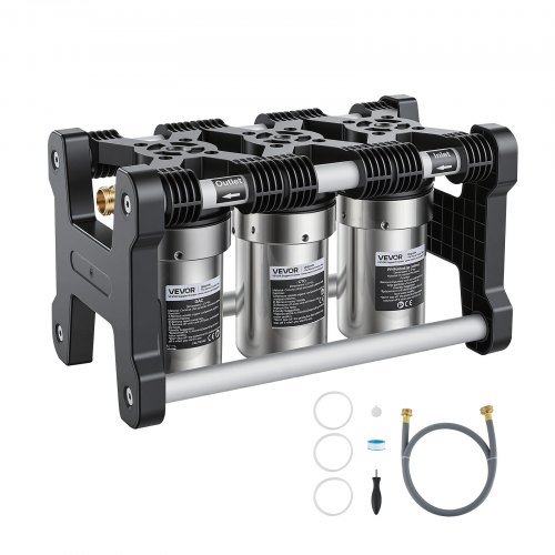 VEVOR RV Water Filter System, 5-Micron 3 Stage Premium RV Water Filtration System with Three Cartridges and 3/4″ Fitting for RVs & Campers, Reduces Se