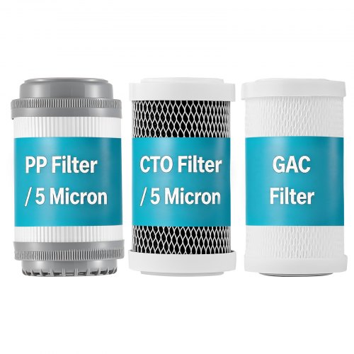 VEVOR RV Water Filter Replacement Cartridge, 5-Micron 3 Pack 3 Stage Premium RV Water Filtration Replacement Cartridge for 2.5" x 5" Filter Housing, Reduces Sediment, Particles, Chlorine, and Odors