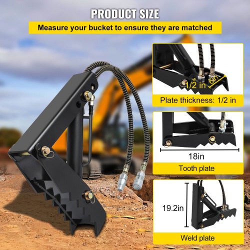 VEVOR Hydraulic Backhoe Excavator Thumb Attachments 18 inch Weld On 1/2in Teeth Thick Steel Plate Assembly 12MM Bolt-On Design with Hydraulic Cylinder
