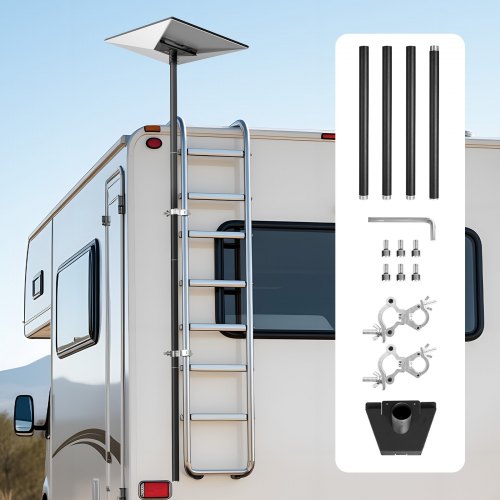 VEVOR Starlink RV Ladder Mount, 360°Adjustable Angle Mounting Standard Gen 3 Pipe Kit, Heavy-Duty Steel Extra Long Starlink RV Ladder Adapter, Compatible with Gen3 and V3, Easy to Assembly, Black