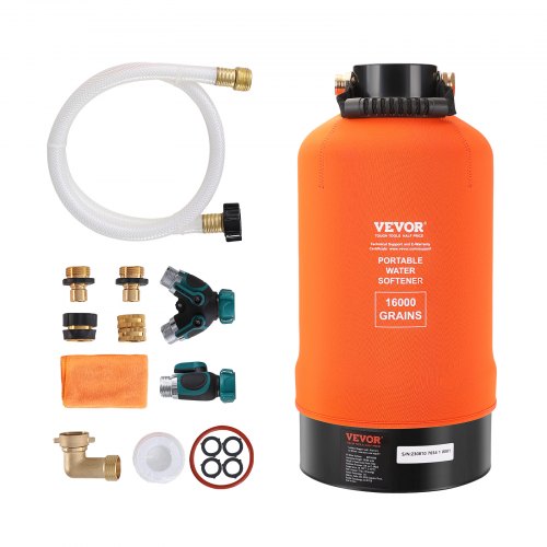 

VEVOR RV Water Softener, 16,000 Grain Portable Water Softener, with 3/4" Brass Fittings and 42" Hose, Soften Hard Water Filter System for RVs, Trailers, Boats, Mobile Car Washing, Pressure Washing