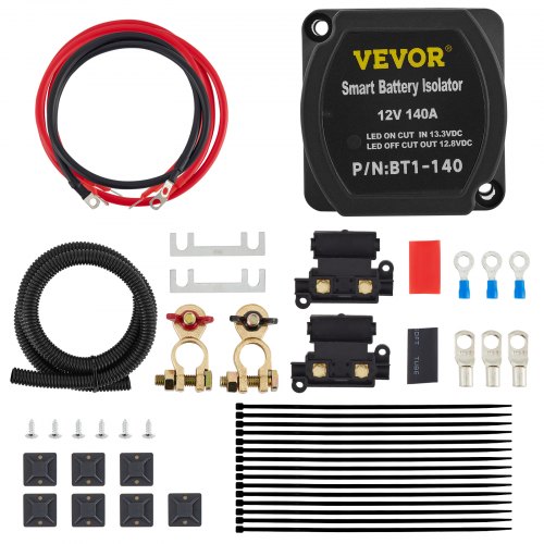 VEVOR Split Charge Relay Kit Voltage Sense Relay 2 mtr 12V 140AMP Professional