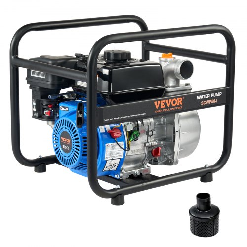 

VEVOR Gasoline Powered Trash Pump, 2 in/50 mm, 6.5HP 132 GPM 4-Stroke Gasoline Engine Water Transfer Pump with 98 ft Max Lift 26ft Max Suction Inlet Filter, Cast Iron Impeller for Irrigation Pool