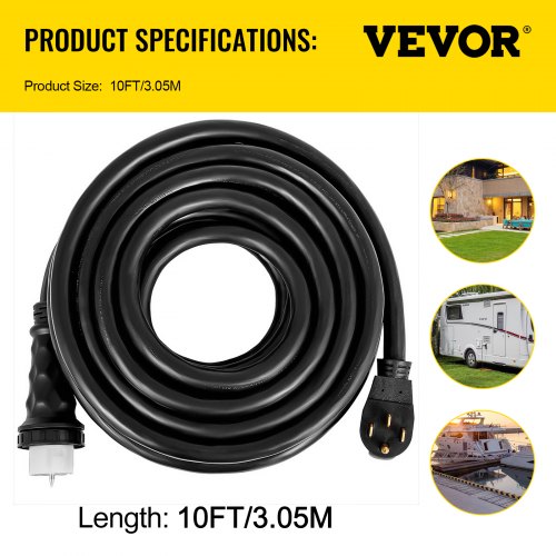10FT Generator Extension Cord 50Amp 125/250V 14-50P to CS6364 Locking Connector 