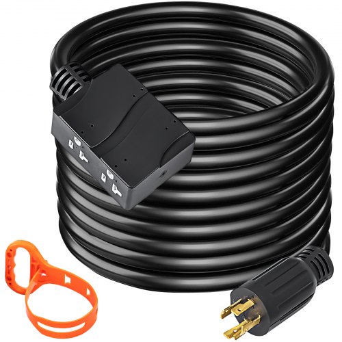 VEVOR Generator Power Cord 25FT 20A Duplex-Style L14-20P to 4N5-20R Generator Extension Cord SJTW 12AWG/4C 60C FT2 4 Prong Flexible Generator Power Cord Assemblies 110V Thermoplastics Jacket