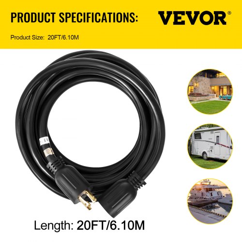 Generator Extension Cord 25 Ft 3 Prong Power Cable 10 Gauge 30 Amp Adapter Plug 