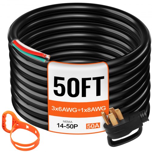 

VEVOR 50FT 50Amp Generator Extension Cord 6 Gauge STW 6/3+8/1 RV Power Cord NEMA 14-50P to Bare Wire, Cut Wire for Trailer Motor Campers Home Generator