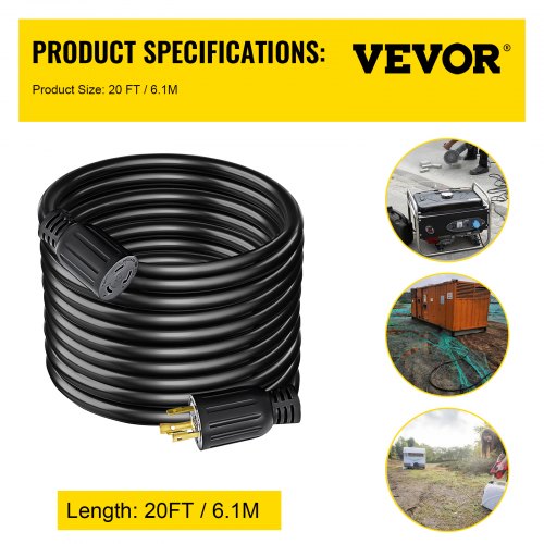L6-30P to L6-30R Locking Connector Generator Power Cord Extension Cord 15FT 30A 