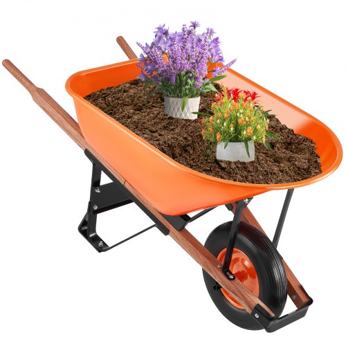 

VEVOR Wheelbarrow Cart, 6 Cu. Ft. Load & 330 lbs Capacity, One Wheel Garden Dump Cart Wheel Barrow with Metal Handle & 16" Wide Track Wheels, Easy Loading Utility Yard Cart & Wagons for Lawn Farm