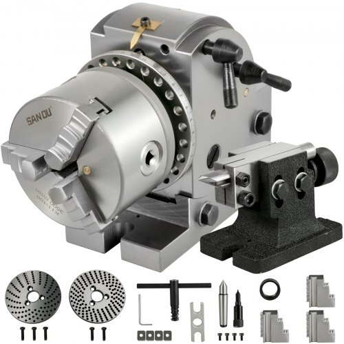 VEVOR Dividing Head 4 Inch Indexing Head Milling 100MM Semi-Universal Dividing Head 4 Inch 3 jaw Chuck Dividing Head Set with Index Plates and Tailstock for Precision rotary table
