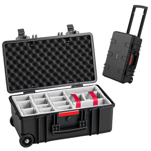 VEVOR Weatherproof Hard Case 21.85 x 13.58 x 9.84 in All Weather Waterproof, for Drones, Camera and Equipment, Heavy Duty Protective Dry Box with Customizable Dividers, Retractable Handle, IP67, Black