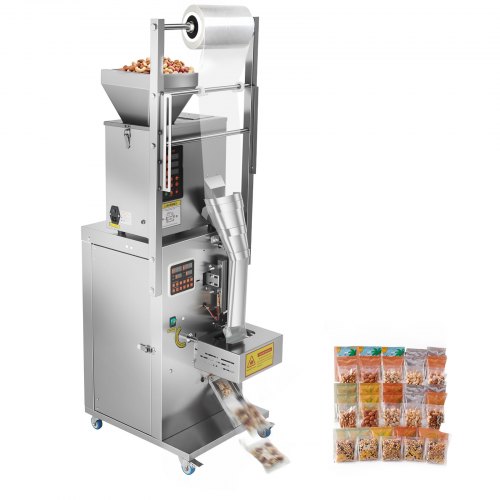 VEVOR Powder Filling and Sealing Machine, 3-200g Automatic Particle Granule Packaging Machine, Stainless Steel, Intelligent Weighing Filling Sealing, for Coffee Beans, Grains, Tea, Spices, Silver