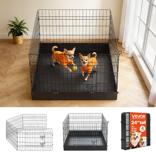 

VEVOR Dog Playpen 24 Inch 4 Panels Foldable Exercise Pen with Bottom Pad, Indoor Metal Pet Fence with Door, Heavy Duty Puppy Crate Kennel, Pet Playpen for Dogs, Cats, and Other Small Animals, Black
