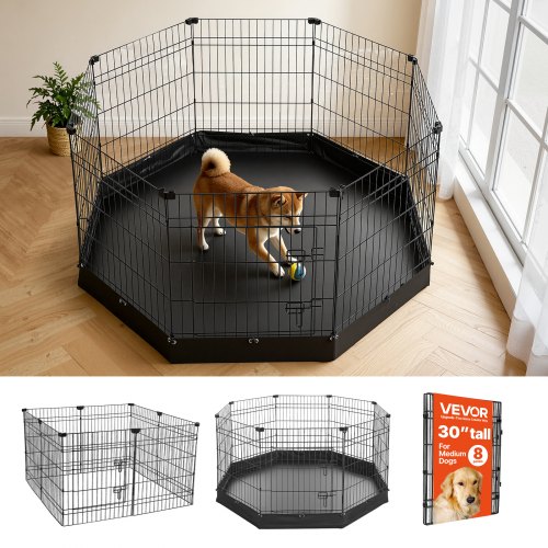 

VEVOR Dog Playpen 30 Inch 8 Panels Foldable Exercise Pen with Bottom Pad, Indoor Metal Pet Fence with Door, Heavy Duty Puppy Crate Kennel, Pet Playpen for Dogs, Cats, and Other Small Animals, Black