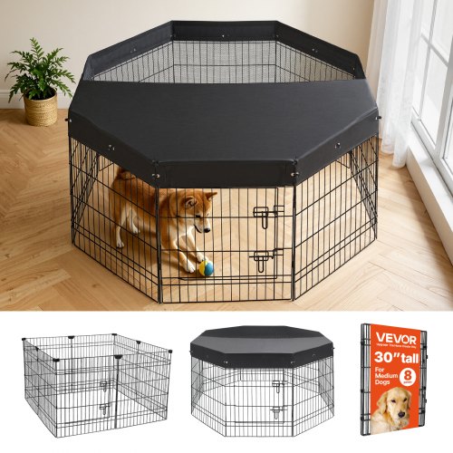 

VEVOR Dog Playpen 30 Inch 8 Panels Foldable Exercise Pen with Top Cover, Indoor Metal Pet Fence with Door, Heavy Duty Puppy Crate Kennel, Pet Playpen for Dogs, Cats, and Other Small Animals, Black