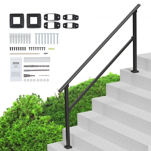 Vevor Handrails For Outdoor Steps, 5 Step Stair Hand Rail Kit, Transitional Carbon Steel Railings With Installation Kit, Stair Rails For Seniors, Conc-image
