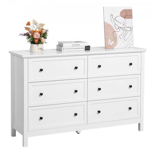

6 Drawer Dresser Wooden Chest of Drawer w/ Sliding & Anti-tip Device White