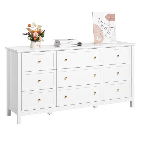 

9 Drawer Dresser Wooden Chest of Drawer w/ Sliding & Anti-tip Device White