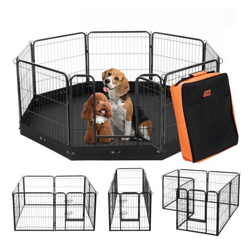 

Dog Playpen 8 Panels Foldable Metal Dog Exercise Pen Storage Bag and Pad